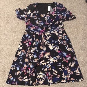 Lane Bryant Floral Print Dress - Black, Blue, Pink